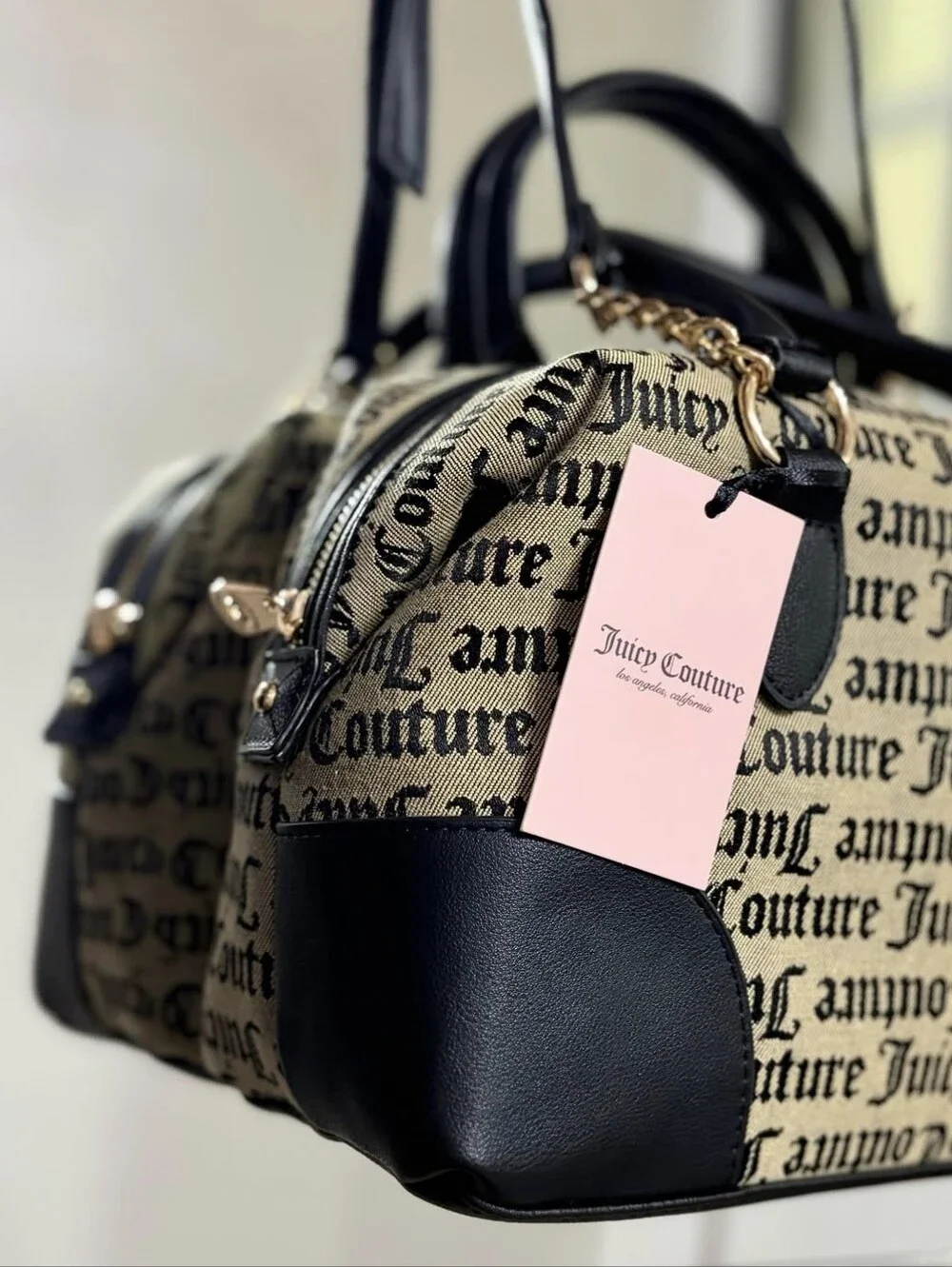 Juicy Couture Black & Beige Logo Satchel Bag